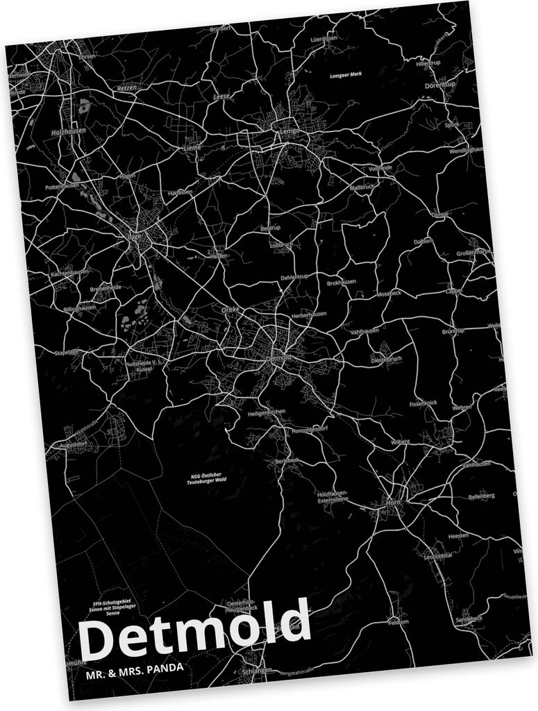 Mr. & Mrs. Panda Ansichtskarte Detmold - Geschenk, Postkarte, bildkarte, Kunstkarten, Stadt Dorf Karte Landkarte Map Stadtplan, Postkarten, Grußkarte