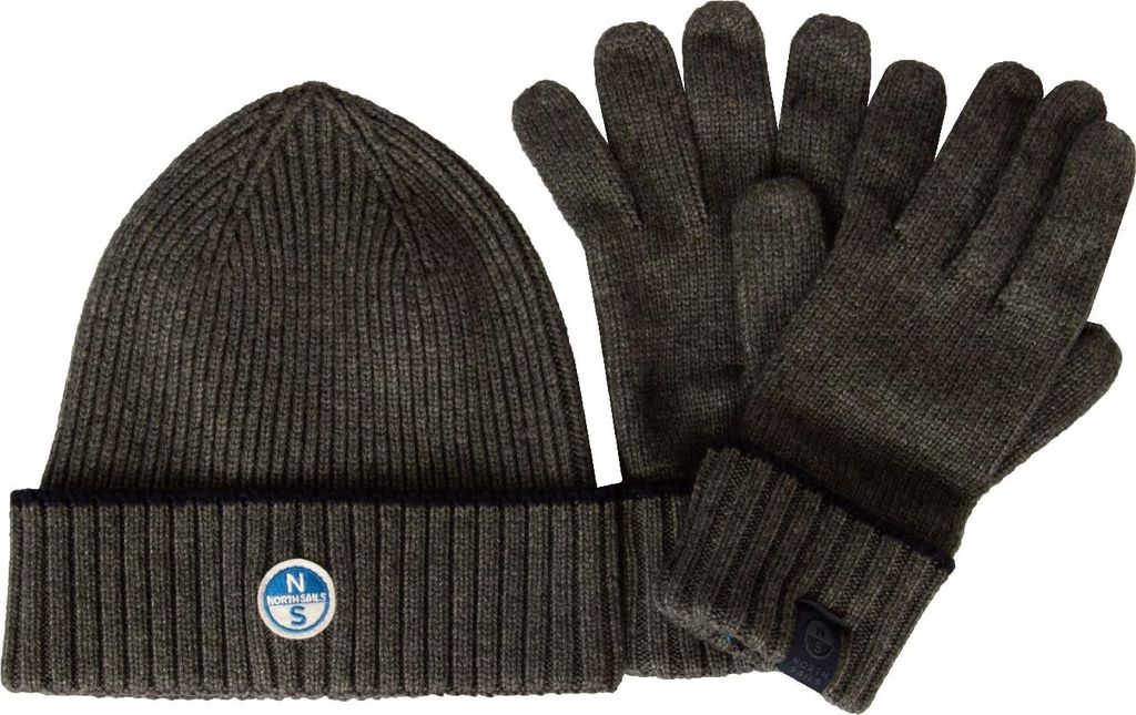 NORTH SAILS Herrenmütze und Handschuhe, Mütze mit geripptem Bündchen und Logo und Handschuhe, Geschenkbox Artikel 623296, UNICA - ONE SIZE, Lana...