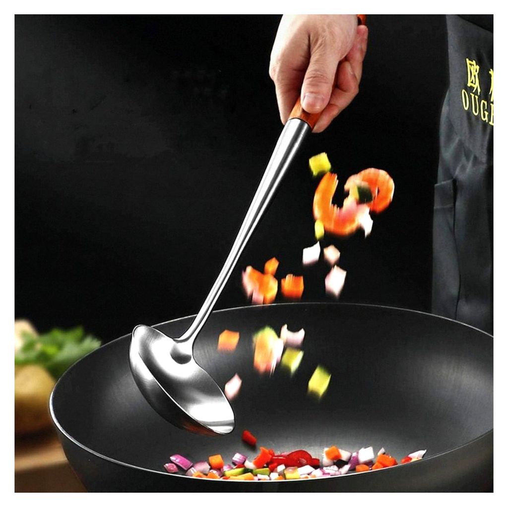Wok-Pfannenwender und Schöpflöffel, Werkzeugset, 43,2 cm, Edelstahl