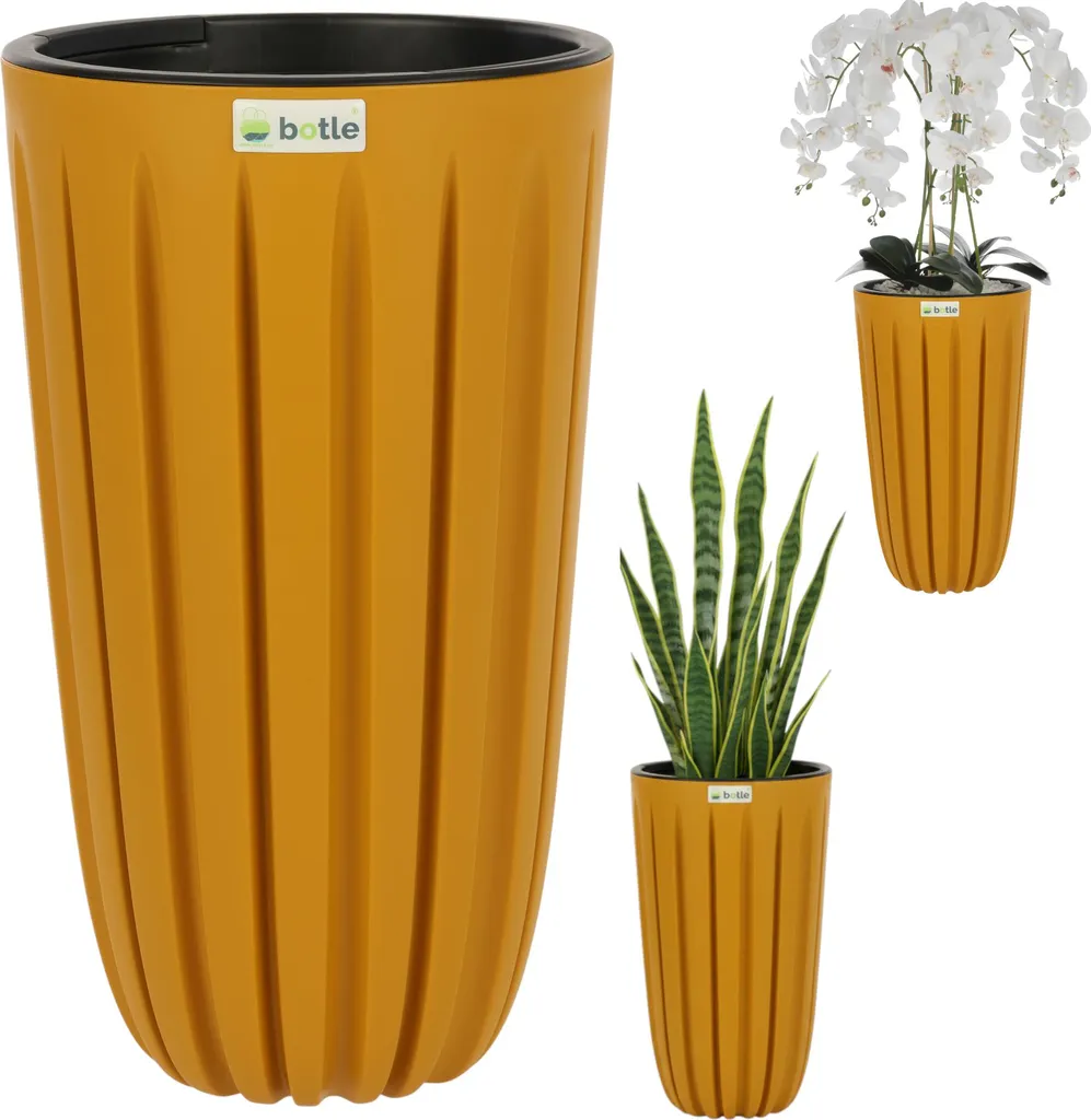 Pot de fleurs design Modern Glamour jaune à rainures élégantes 50cm