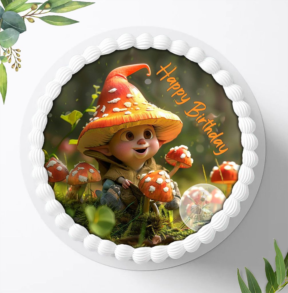 Für die Geburtstags Torte ein Tortenaufleger, Zuckerbild mit dem Motiv: Wichtel, Essbares Foto für Torten, Fondant, Ø 20cm, 1631z