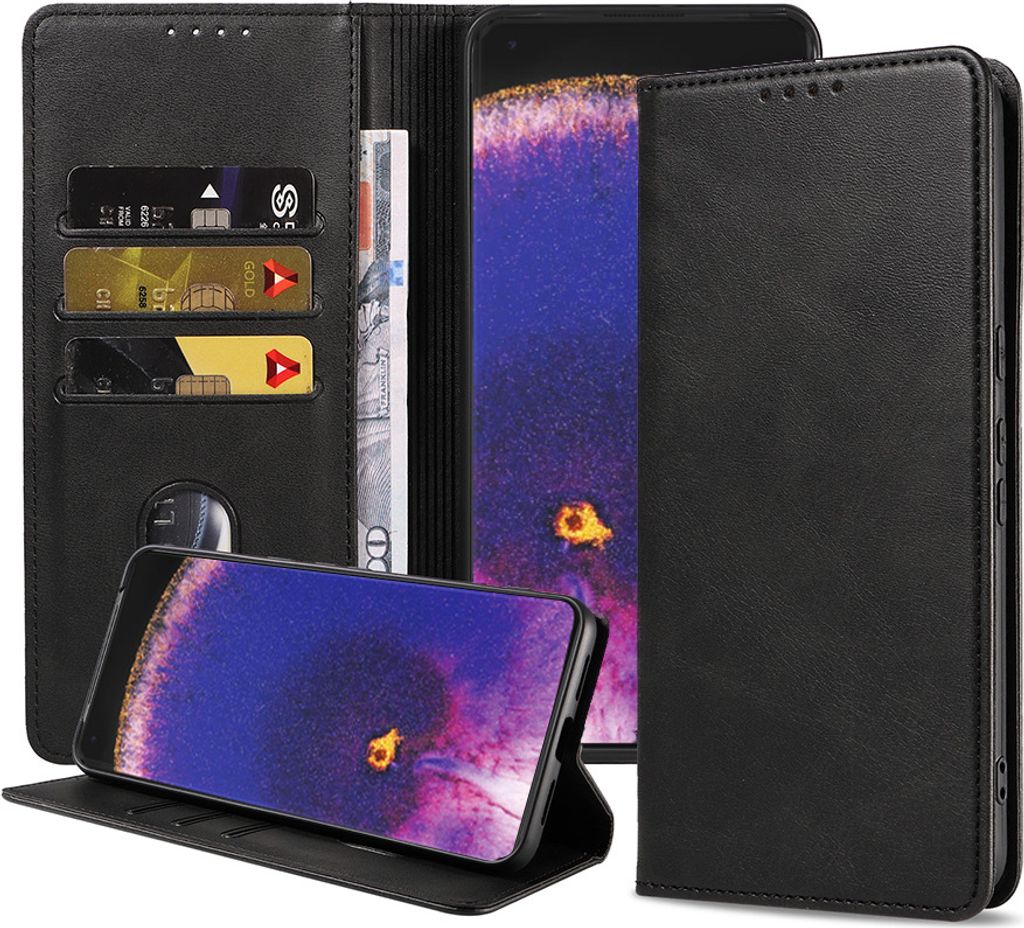 Smartphonica Handytasche passend für Oppo Find X5 Kunstlederhülle mit Magnetverschluss und Kartenhalter Buchhülle mit Klappe - Schwarz