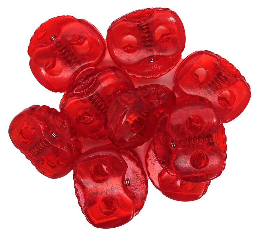 10 Stück Kordelstopper mit zwei Löchern rot transparent