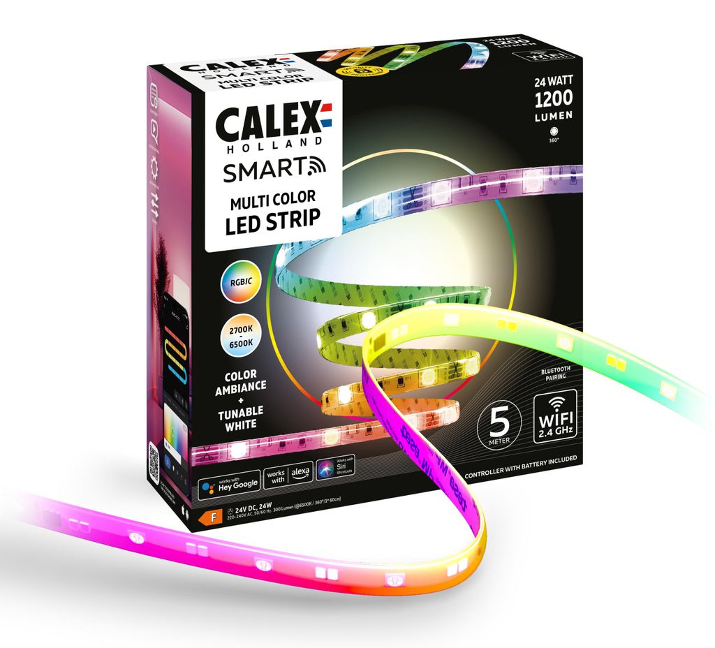 Calex Smart LED-Streifen 5M, RGBIC, Kürzbar, Dimmbar, Produktbild 