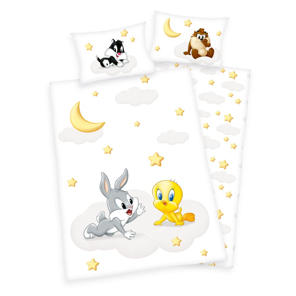 A children's bedding set featuring Looney Tunes characters.