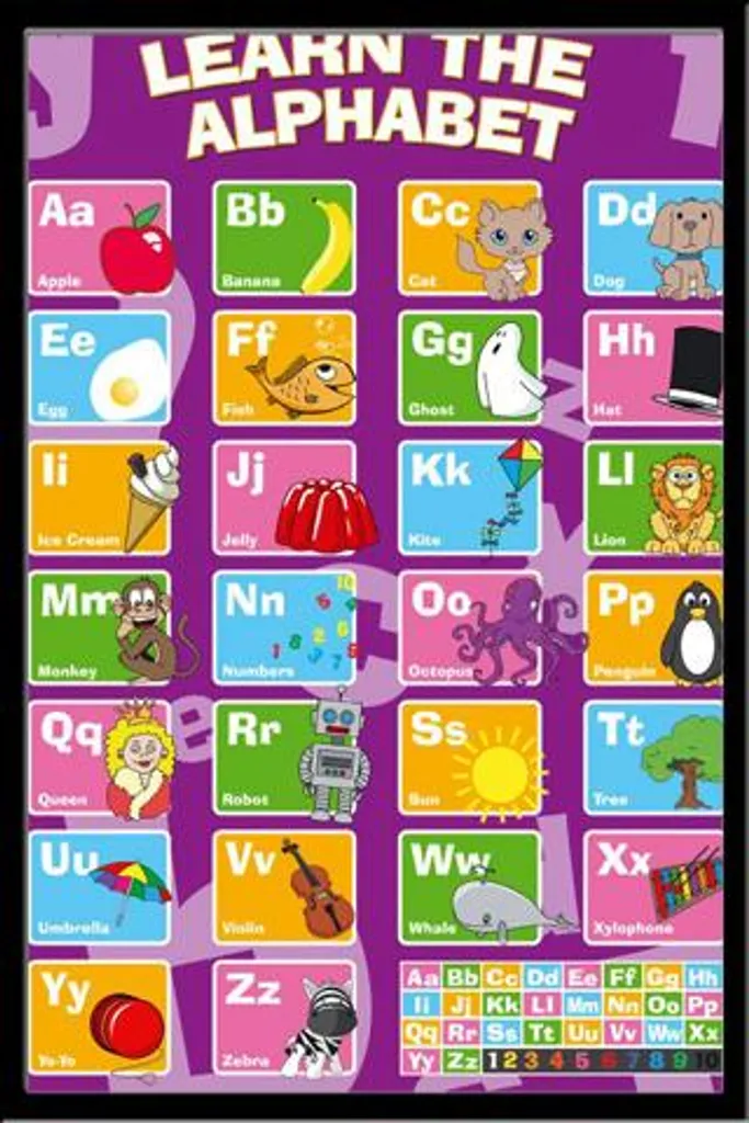 Affiche Alphabet avec Cadre Interchangeable MDF Noir et Vitre de Sécurité