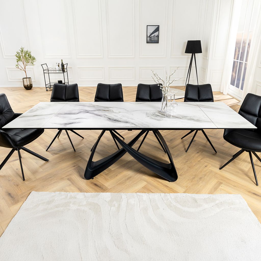 riess-ambiente Ausziehbarer Esstisch INFINITY 180-260cm weiß Keramik Marmor schwarz Metall Esszimmertisch Konferenztisch Tisch