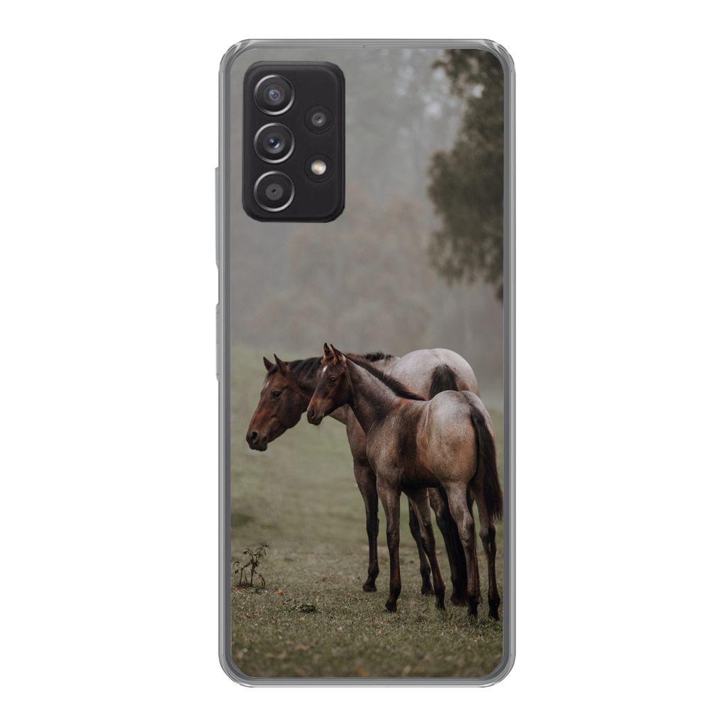 MuchoWow Handyhülle Schutzhülle Hülle für Samsung Galaxy A53 5G Pferde - Natur - Nebel Silikon Softcase Handy Hülle - Schutzabdeckung