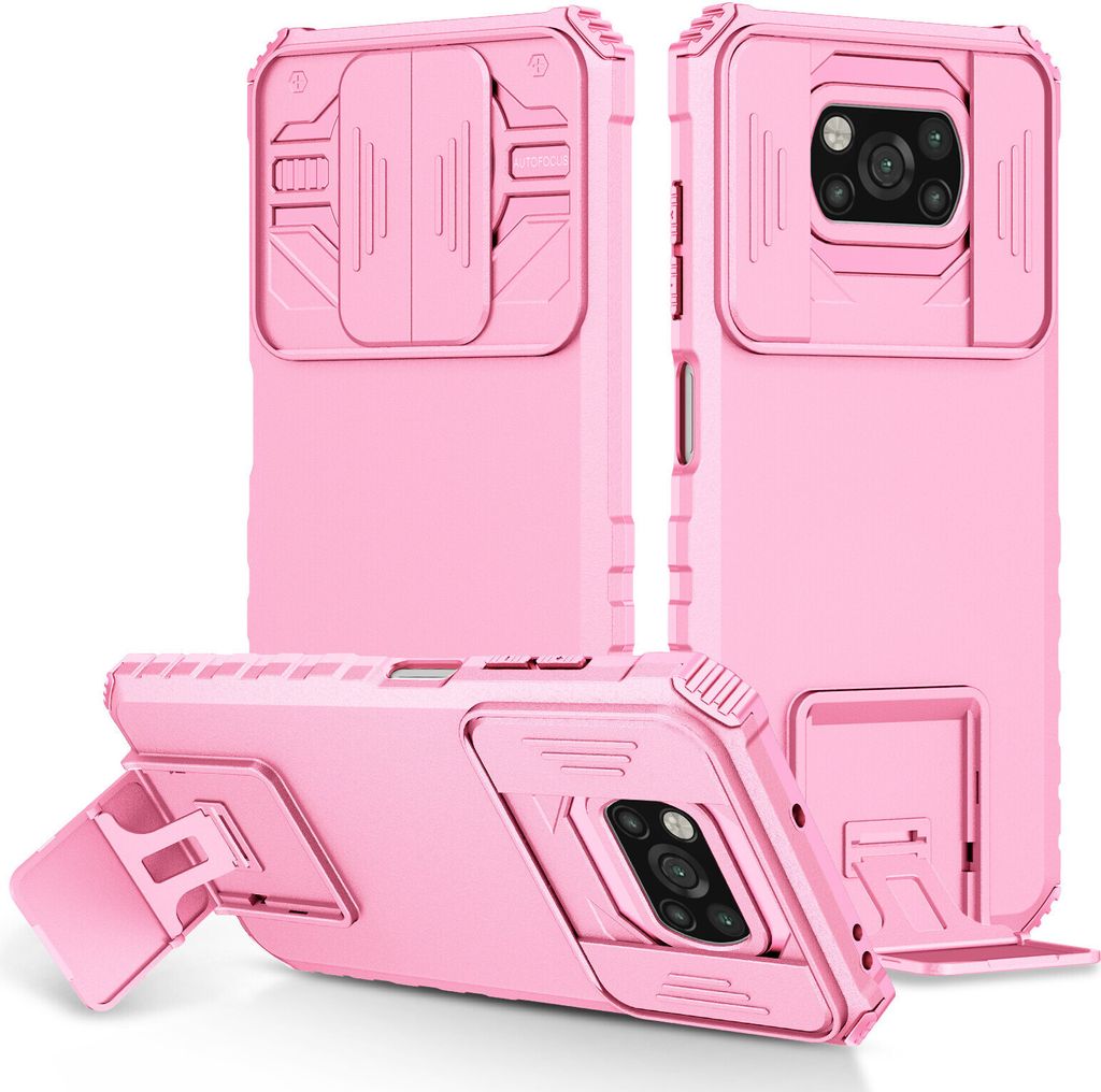 Xiaomi Poco X3 Hülle, Dual Layer Ständer Schutzhülle mit Schiebe Kamera Schutz für Xiaomi Poco X3 NFC / X3 Pro Pink