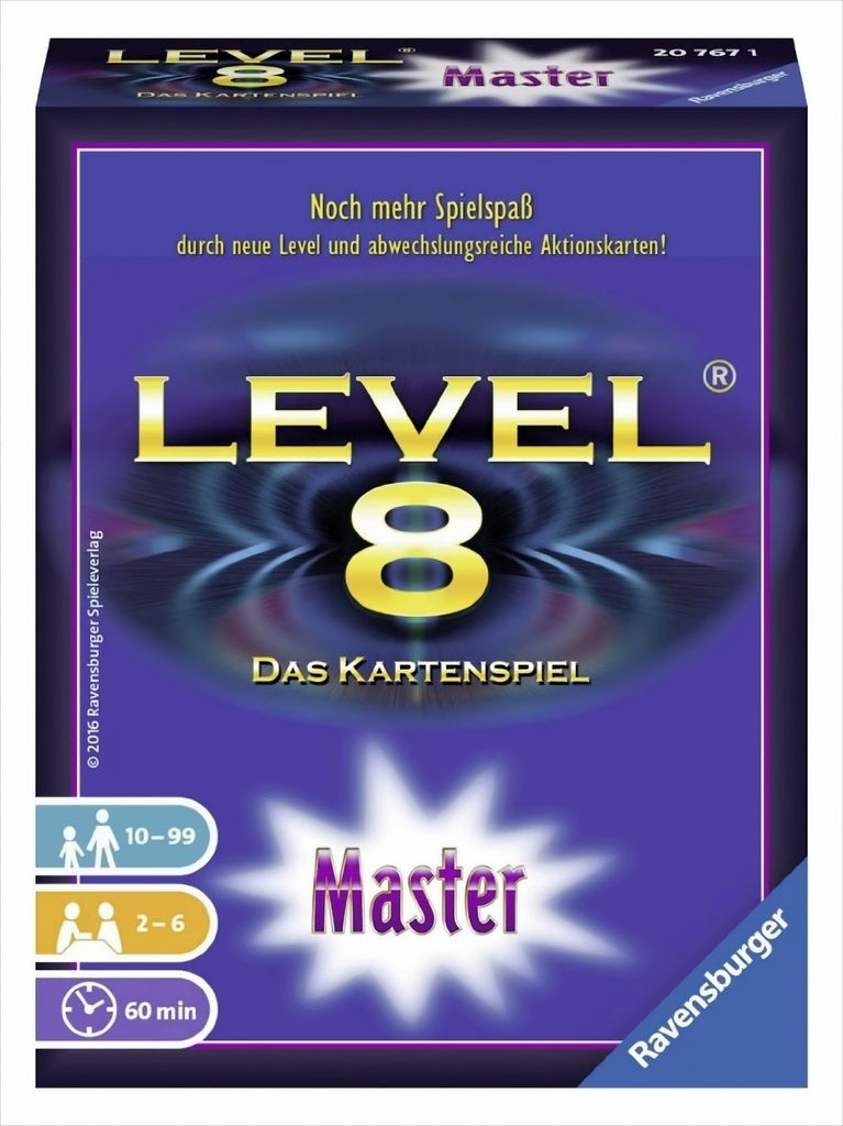 The image shows the front packaging of the board game 'Level 8 Master' by Ravensburger.