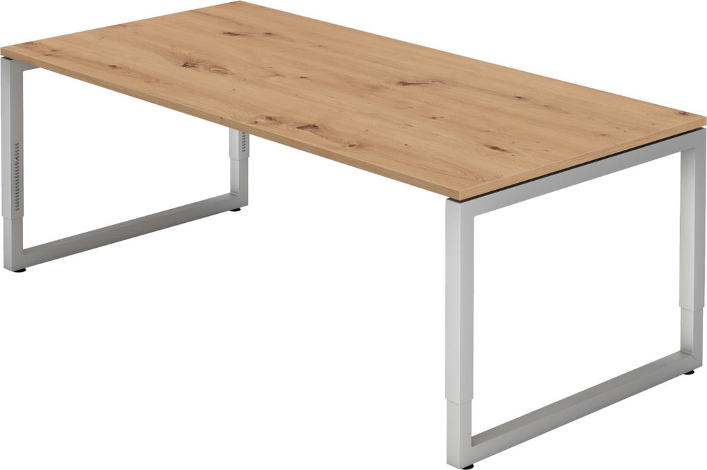 bümö Schreibtisch Serie-R - Gestell: Silber, Nachbildung: Asteiche, Größe: 200 x 100 cm