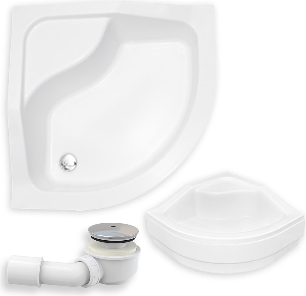 BADLAND Duschwanne Viertelkreis Oliver I 90x90x15 cm mit AcrylSchürze | Ablaufgarnitur und Füße Gratis