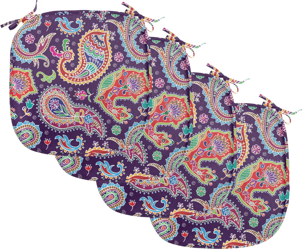 ABAKUHAUS Lot de 4 Galettes de Chaise Paisley Violettes 40x40 cm