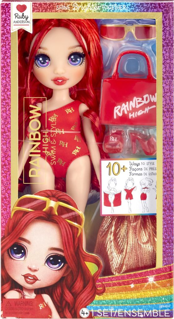 MGA Entertainment Rainbow High Swim & Style Fashion Doll- Ruby (Red)
