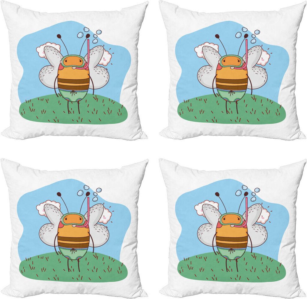 ABAKUHAUS Bienenkönigin Kissenbezug Set (4 Stück), Charakter mit Schnorchel, Moderner Doppelseitiger Digitaldruck, 40 cm x 40 cm, Pale Sky Blue M...