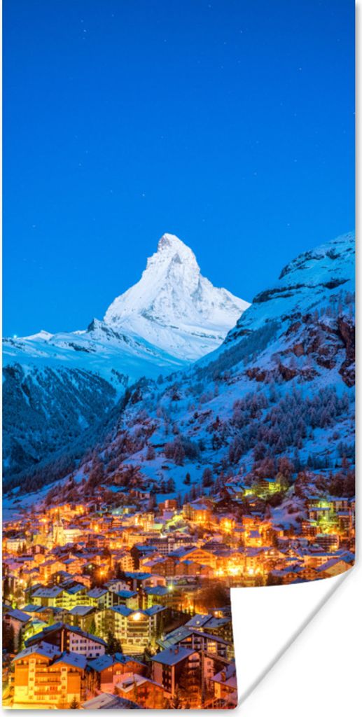 MuchoWow Poster Alpen - Dorf - Schnee 40x80 cm - Dekoration
