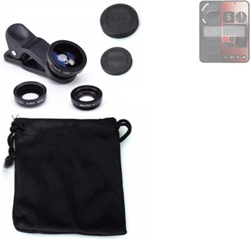 K-S-Trade Smartphone Kamera Linsen Set Kompatibel mit Nothing 2a 3in1 Clip-On Kamera Adapter Macro Weitwinkel FishEye Fischauge Objektiv Linse