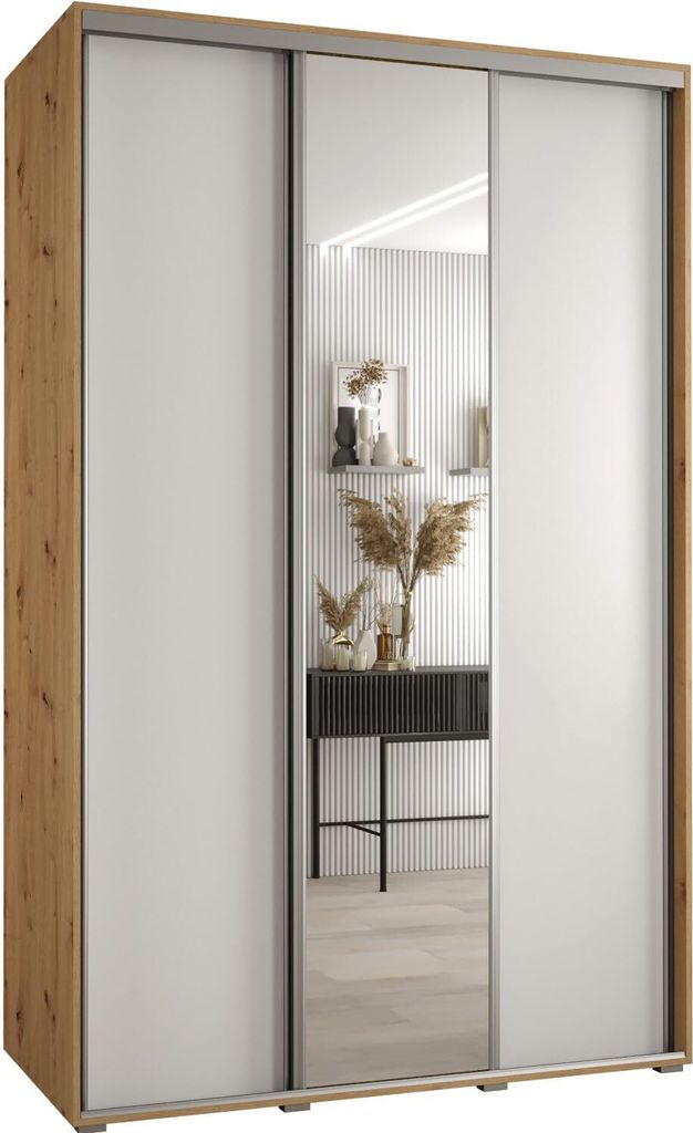 MEBLE KRYSPOL Davos 3 Schrank, drei Türen - 235,2x150x60 cm - Artisan Weiß Silber