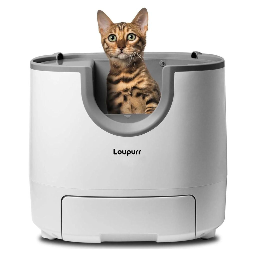 Selbstreinigende Katzentoilette mit großem Fassungsvermögen, automatische Katzentoilette im Open-Top-Design für mehrere Katzen mit Sicherheitssc...