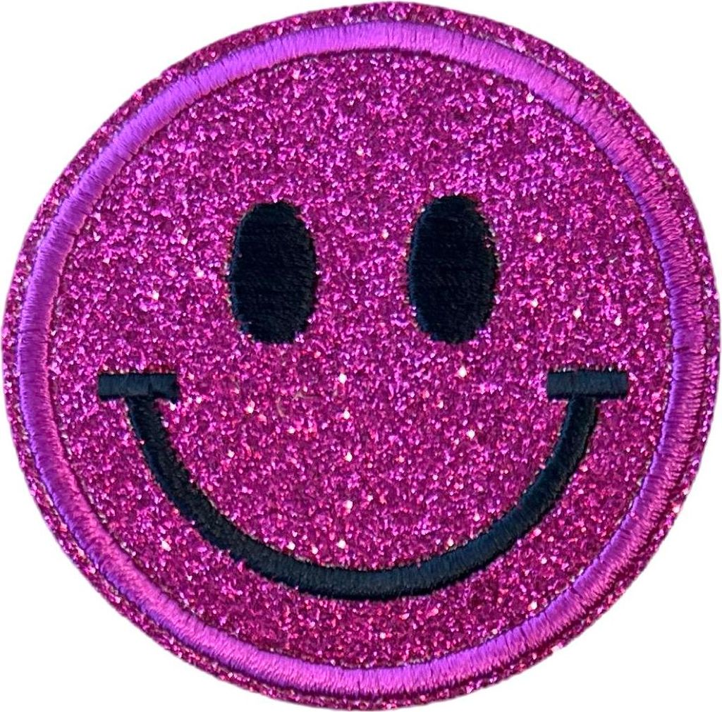 Smiley-Emoji-Emblem-Aufnäher zum Aufbügeln, glitzernd, Fuchsia-Rosa