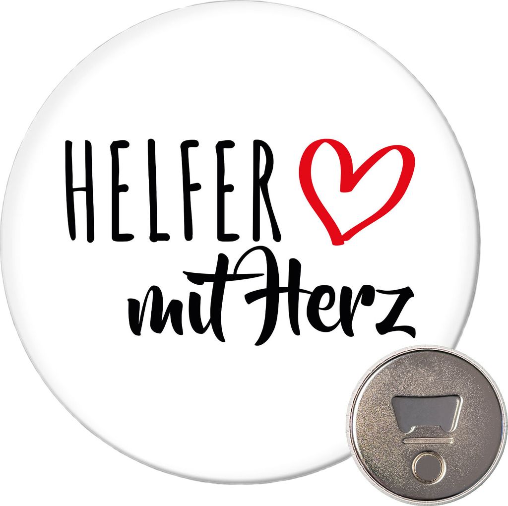 Huuraa Magnet Helfer mit Herz 59mm Kühlschrankmagnet rund Flaschenöffner Geschenkidee