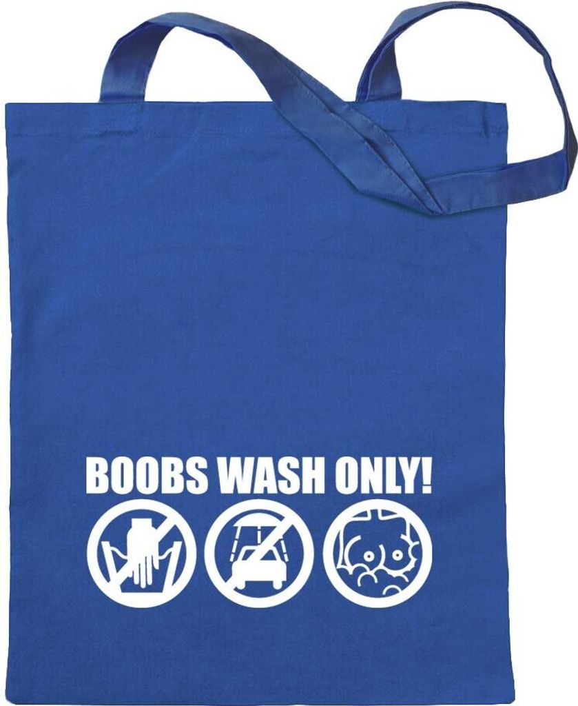 Kiwistar - Baumwolltasche - royalblau - Boobs Wash Only! - Tragetasche Stoffbeutel Umhängetasche Langer Henkel