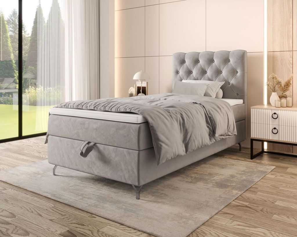 Gepolstertes Boxspringbett 100x200 ADRIA 2 - hellgrau