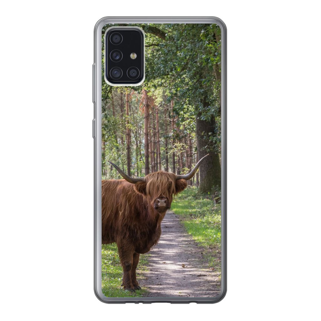 MuchoWow Handyhülle Schutzhülle Hülle für Samsung Galaxy A52 5G Schottischer Highlander - Kröte - Baum Silikon Softcase Handy Hülle - Umschlag