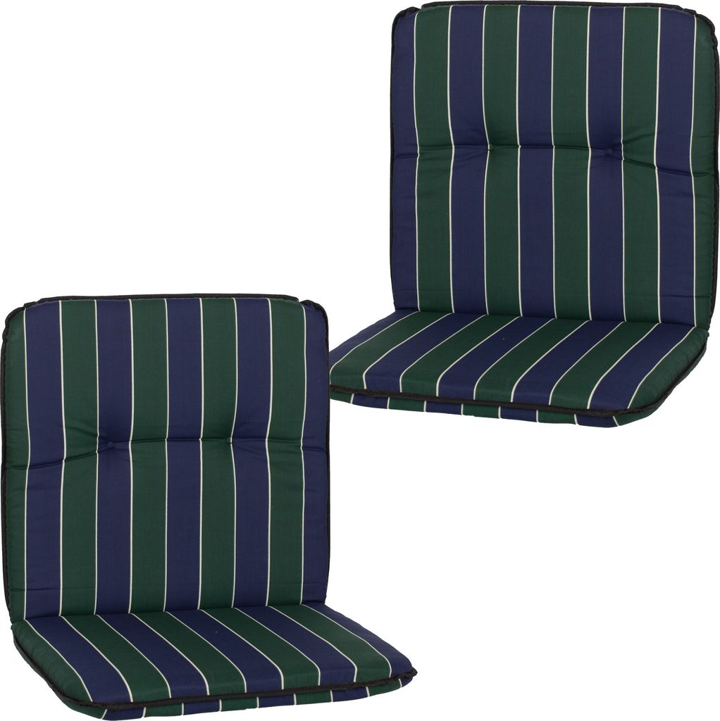 NYVI Niedriglehner Auflagen Hawaii 2er Set - 96x47 cm Blau Dunkelgrün Gestreift - Gartenmöbel Auflage mit 5 cm Polster und Gummi-Halteband