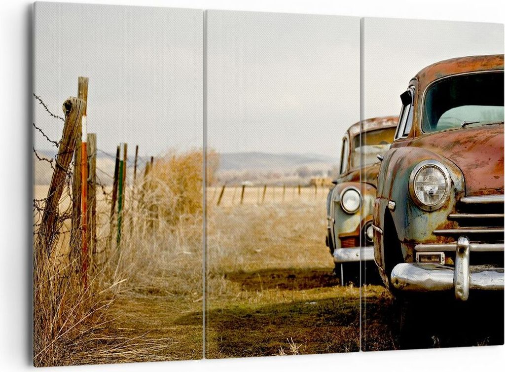 Bild auf Leinwand - Leinwandbild - Auto Alt Feld - 165x110cm - Wand Bild - Wanddeko - Wandbilder - Leinwanddruck - Bilder - Kunstdruck - Wanddekora...