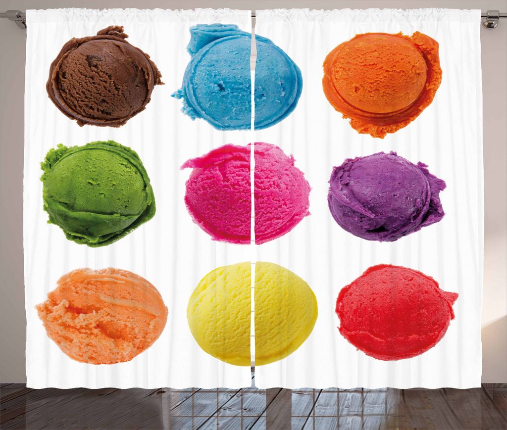 ABAKUHAUS Eis Rustikaler Gardine, yummy Sommer, Schlafzimmer Kräuselband Vorhang mit Schlaufen und Haken, 280 x 175 cm, Mehrfarbig