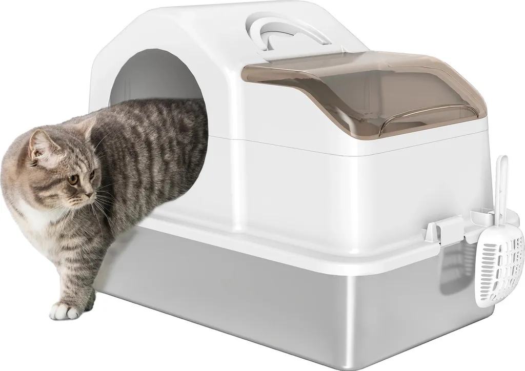Bac à litière chat blanc couvert 60cm entretien facile et anti-odeur
