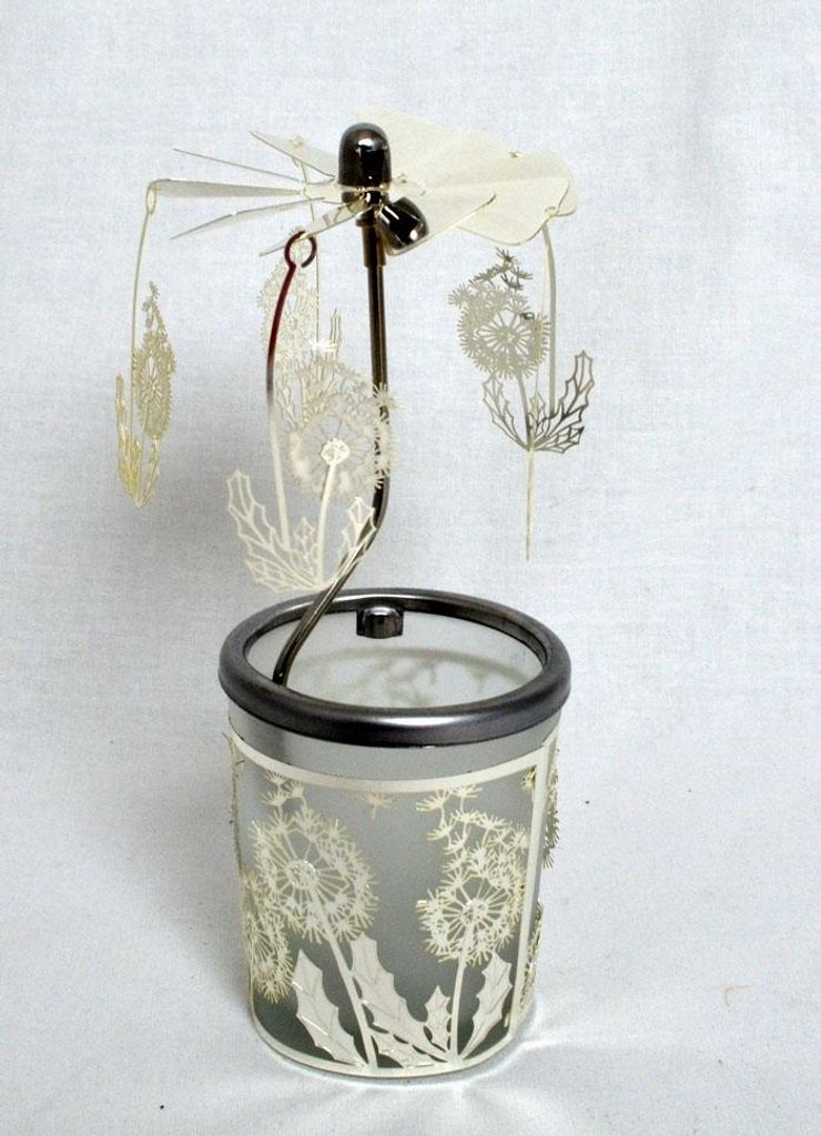 Glas-Karussell-Windlicht - Pusteblume Silber H/D ca. Produktbild 