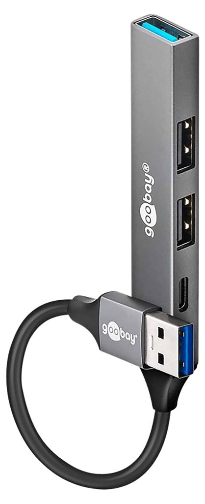 A USB hub with multiple ports and a connected USB-A plug.