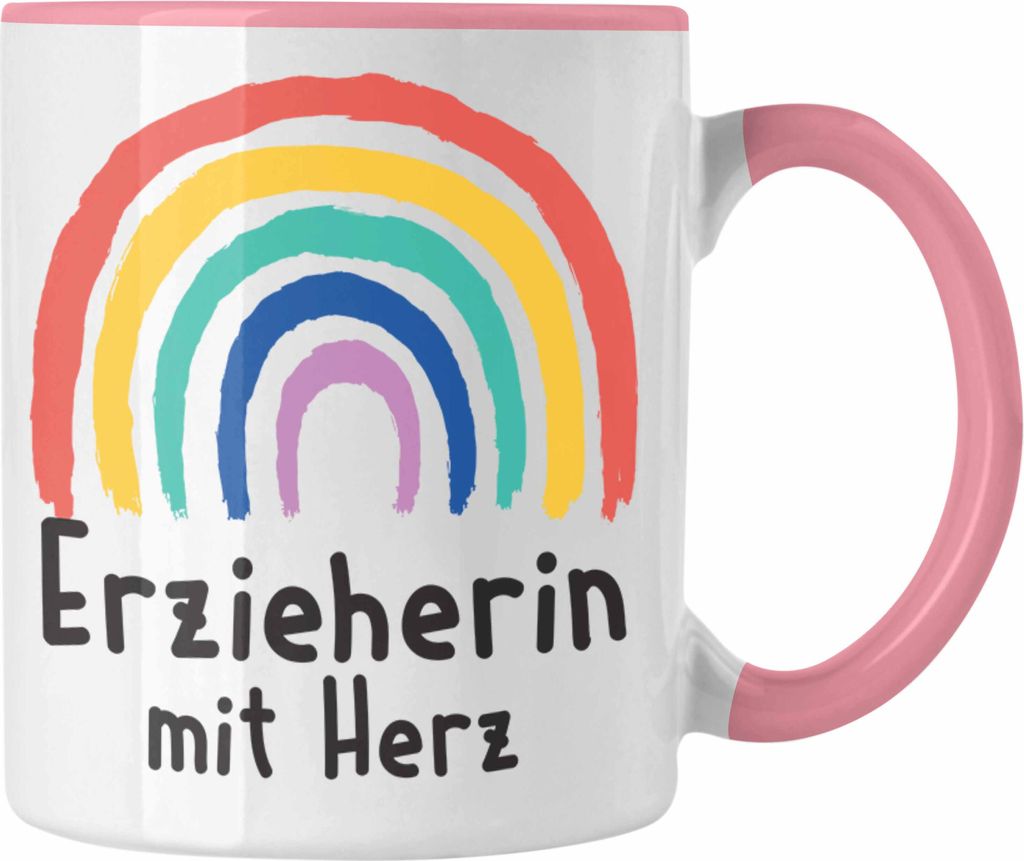 Trendation - Erzieherin Tasse Geschenk mit Herz Geschenke Abschiedsgeschenk mit Spruch Kaffeetasse Kindergärtnerin (Rosa)