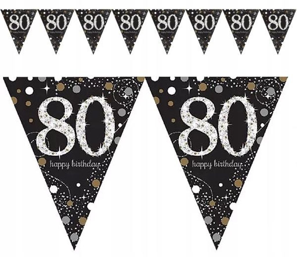 80. Chaîne de fanions d'anniversaire à paillettes d'or Image du produit 