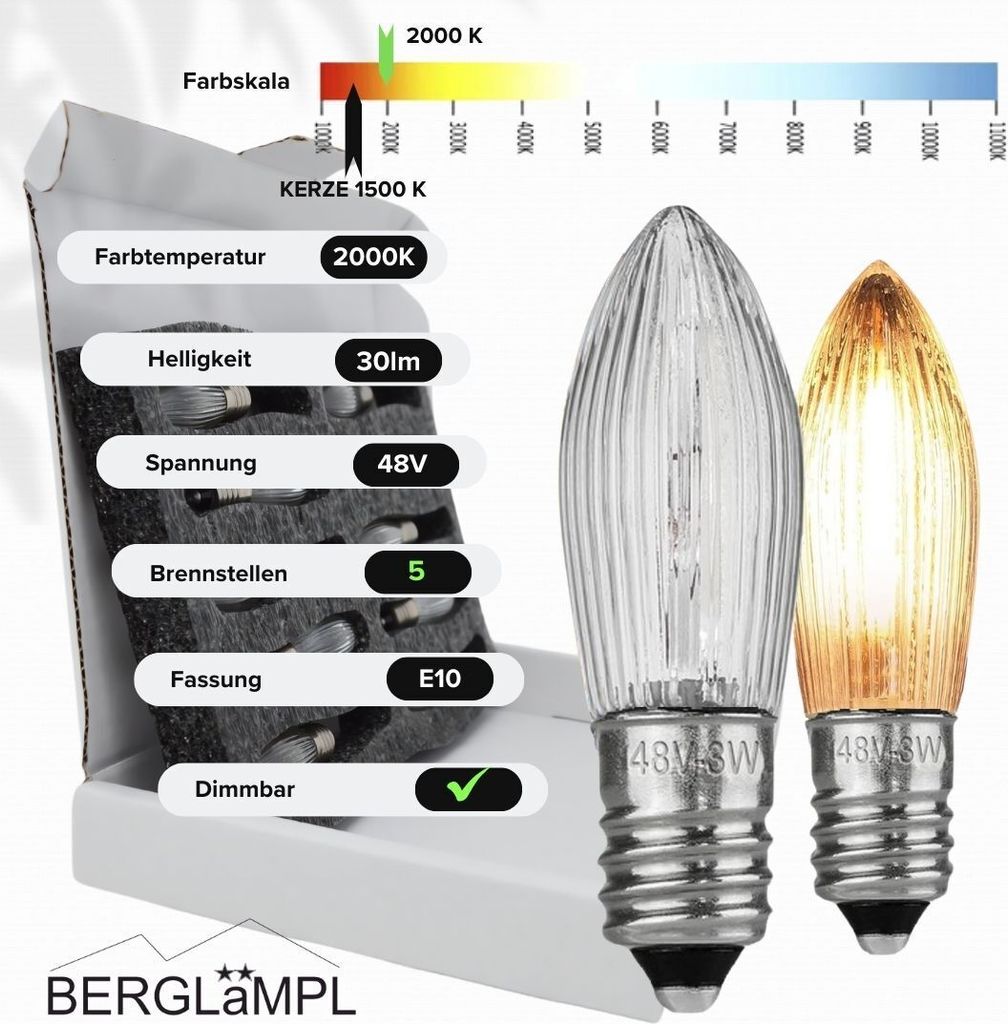 10x Stück E10 48V/3W Ersatzlampe für Schwibbogen, Produktbild 2