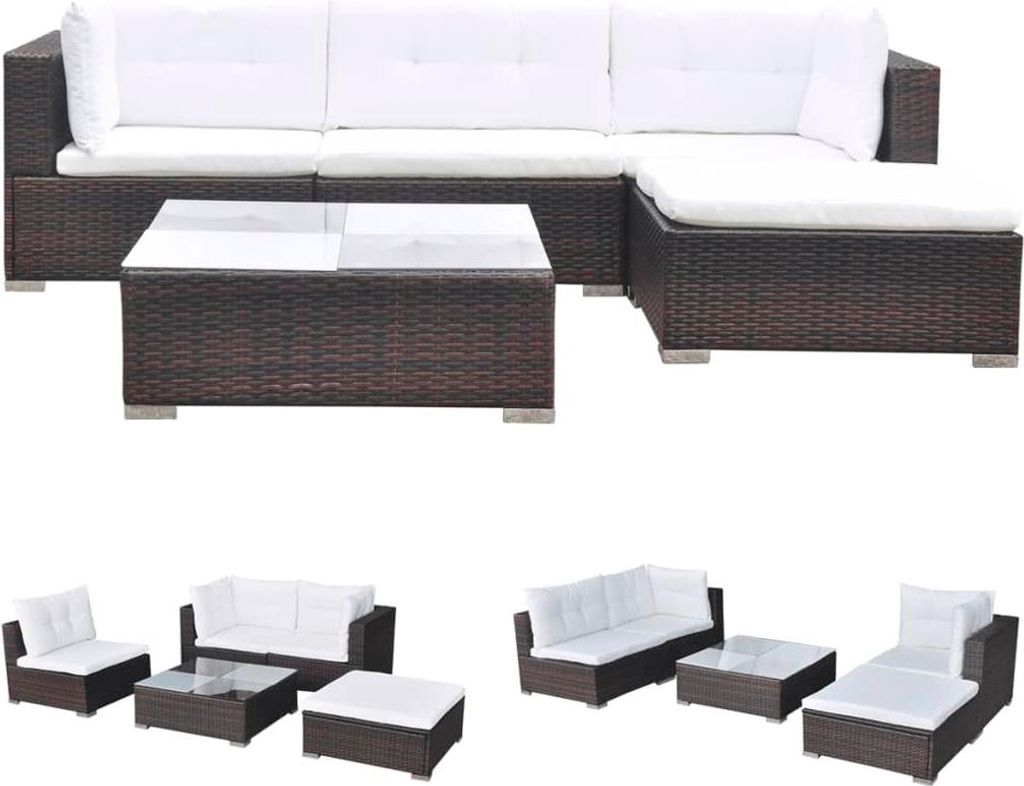 vidaXL 5-tlg. Garten-Lounge-Set mit Kissen Poly Rattan Braun