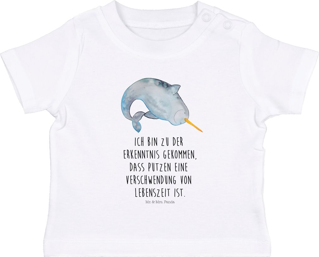 Mr. & Mrs. Panda Organic Baby Shirt Narwal 0. - 6. Monat - Weiß - Geschenk, Aufräumen, Jerseyshirt, Kleinkind T-Shirt, Hausfrau, Putzen, Kinderzi...