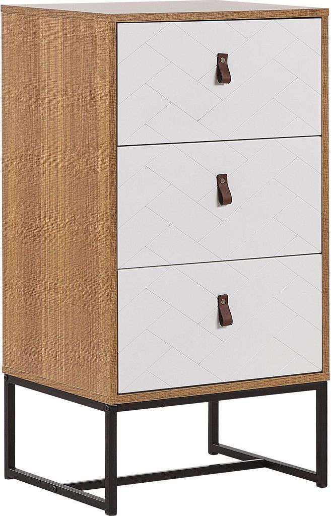 BELIANI Moderne Kommode Heller Holzfarbton / Weiß 3 Schubladen MDF- Platte Metall für Schlafzimmer für Wohnzimmer