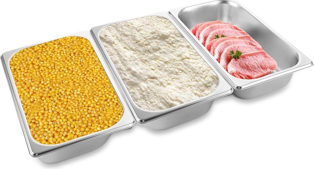 Set aus 3 Edelstahl-Gastrobehältern für Küche und Catering