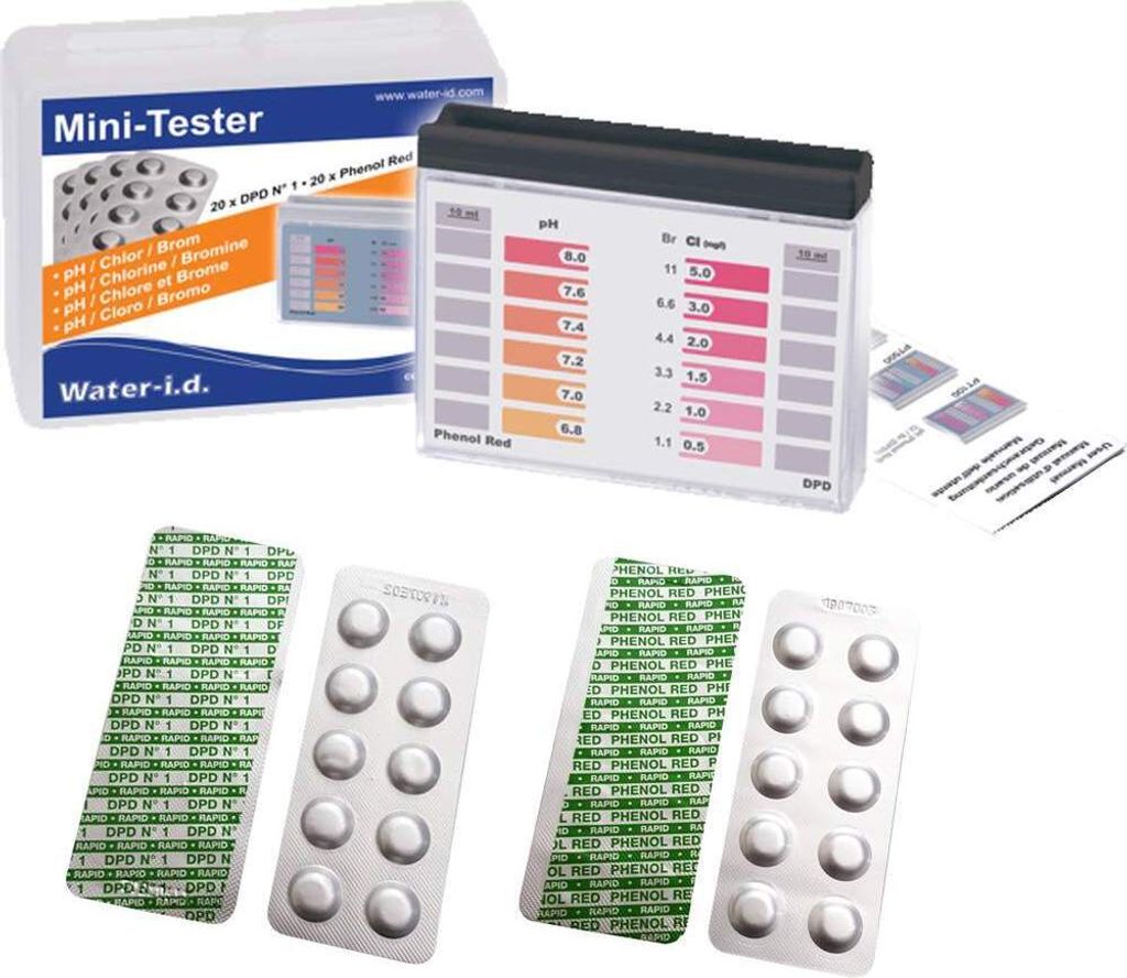 Mini Pooltester Chlor pH Brom Testgerät manuell mit 40 Produktbild