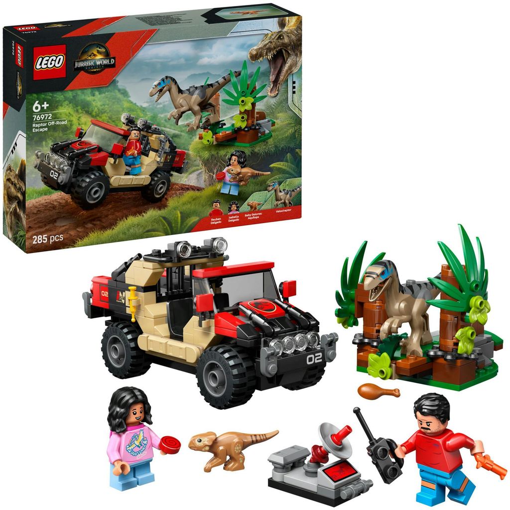 LEGO Jurassic World Raptor : Poursuite en 4x4 - 2 figurines Image du produit 
