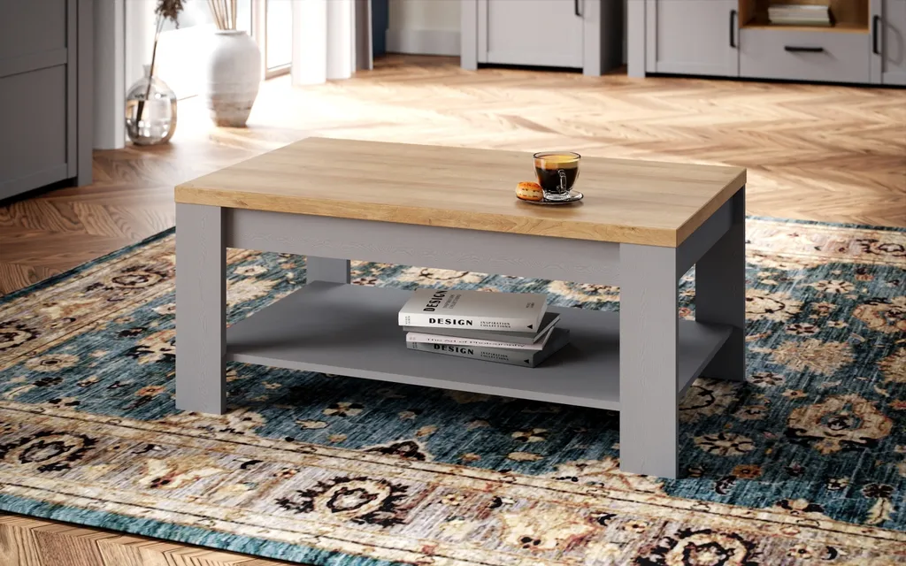 Table basse bois bicolore Chêne et Gris BOHOL - Structure Renforcée - 2