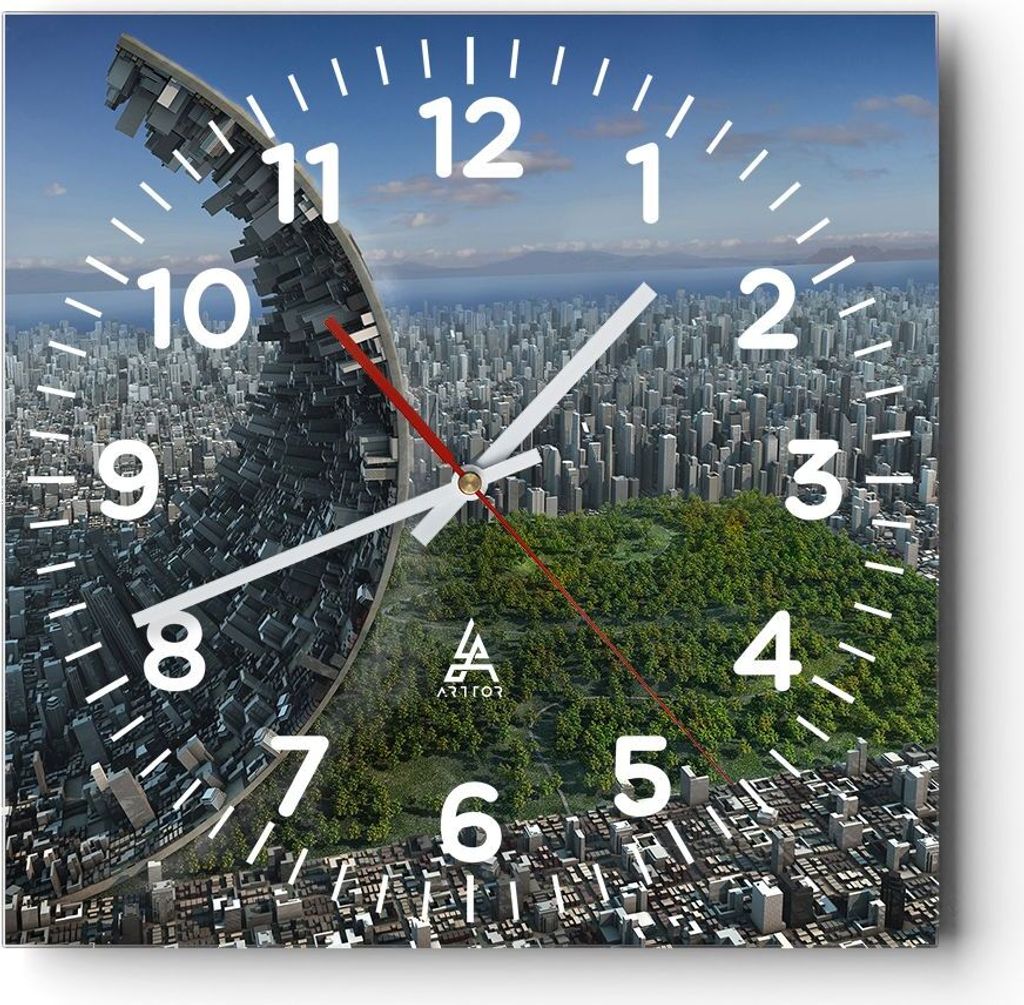 Wanduhr - Quadrat - Glasuhr - Baum Park Abstraktion Stadt - 40x40cm - Schleichendes Uhrwerk - Lautlos - zum Aufhängen bereit - Dekoration Modern -...