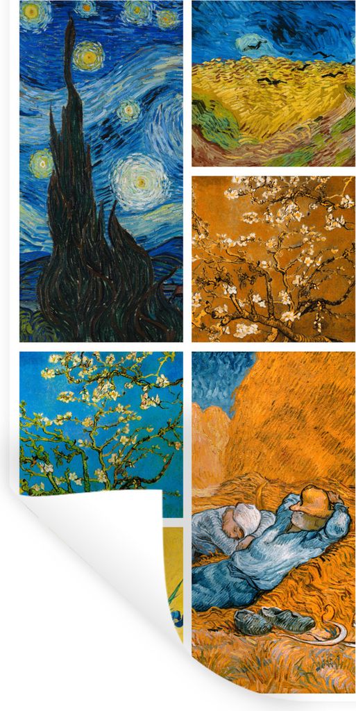 MuchoWow Wandtattoo Wandsticker Wandaufkleber Van Gogh - Collage - Alte Meister 60x120 cm Selbstklebend und Repositionierbar - Selbstklebend - Fo...