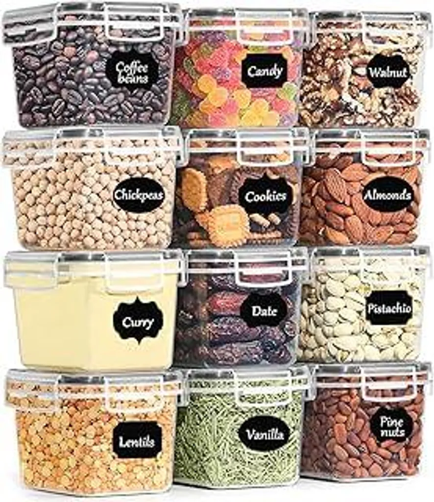 Meleni Set di contenitori con coperchio, ermetici, da 12 pezzi, da cucina, per tutti gli alimenti secchi, senza BPA
