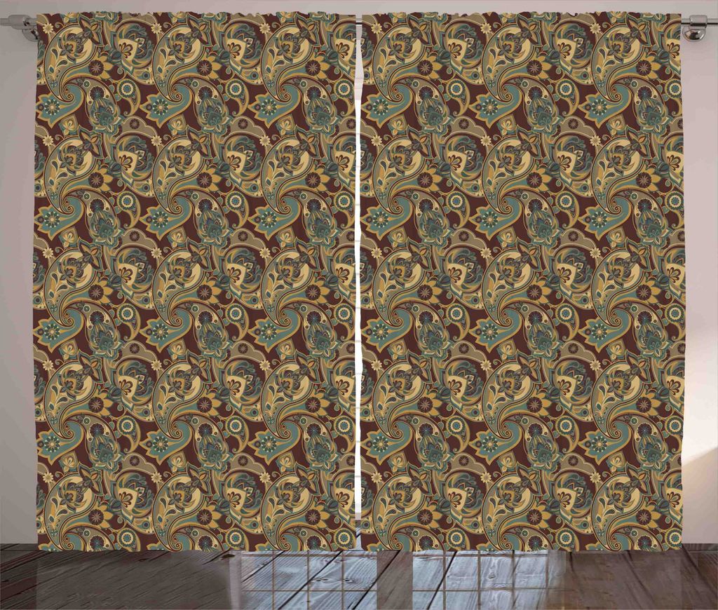 ABAKUHAUS Paisley Rustikaler Gardine, Persian Hippie Röschen, Schlafzimmer Kräuselband Vorhang mit Schlaufen und Haken, 280 x 245 cm, Sand Brown ...