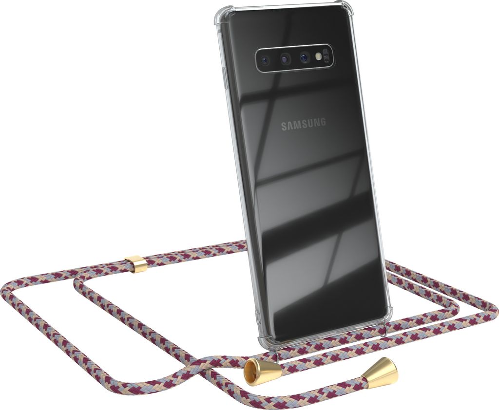 EAZY CASE Handykette kompatibel mit Samsung Galaxy S10 Plus, Handyhülle mit Umhängeband, Handykordel, Schutzhülle Clear, Band in Rot