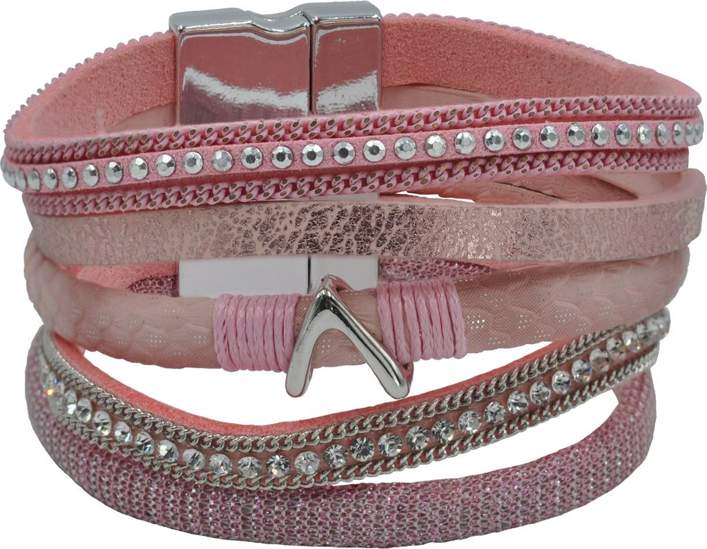 Steuer Modeschmuck Armband Metall 19cm rosa Glasstein 445060018